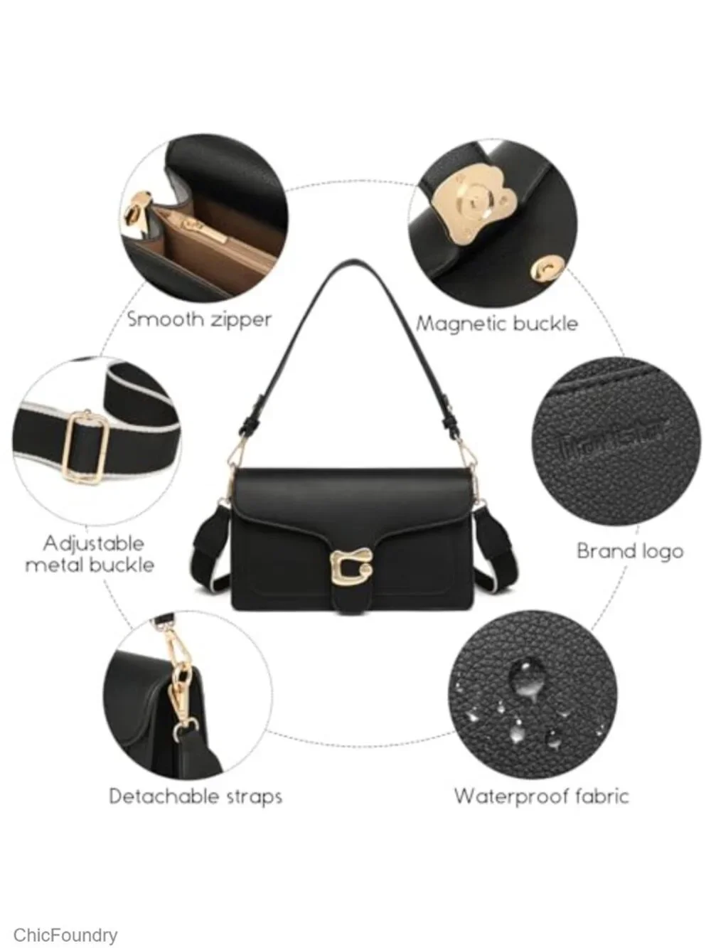 Leather Crossbody Bag with 2 Detachable Straps - Trendy Small Shoulder Purse